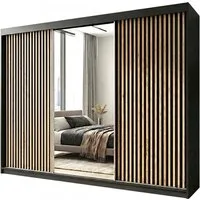 A&J MöbelLand GmbH Schiebetürenschrank FARA 200 cm, mit 4 Schubladen, Spiegel, 3D Lamellen (TOP ANGEBOT! Geräumiger Schrank mit einer Breite von 200 cm und Spiegel, ideal zur Aufbewahrung von Kleidung und Accessoires. 4 Schubladen und viel Stauraum. 