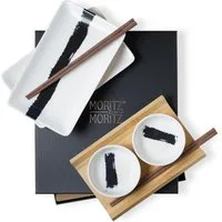 Moritz & Moritz Tafelservice Sushi Set 10tlg Pinselstrich Schwarz (8-tlg), 2 Personen, Geschirrset für 2 Personen