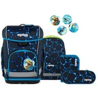 ergobag Schulranzen Schulranzen-Set CUBO LIGHT Bärassic Garden 5-teilig (5-teilig), Superleicht, Hugging-Rückensystem, für kleine/schmale Kinder