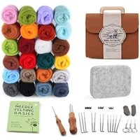 CLTYQ Kreativset Nadelfilzset in 24 Farben, Nadelfilzzubehör Mit Aufbewahrungstasche, Bastelset für Mädchen,Nadelfilzunterlage Für DIY-Basteldekoration
