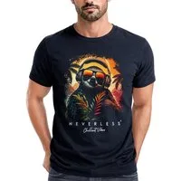 Neverless Print-Shirt Herren T-Shirt Musik DJ Chill Faultier Print Aufdruck Relax Sommer mit Print