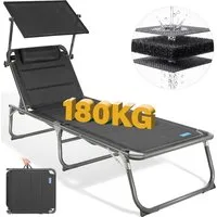 HOMECALL Gartenliege Sonnenliege AluLiege Liegestuhl Strandliege Liegen wetterfest, klappbar, Textilene Mit Dickemschnelltrocknende Schaumstoffpolsterung, Verstellbare Rückenlehne, Sonnenblende, Kopfpolster, bis 180KG