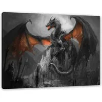 Pixxprint Leinwandbild Drache schützend über Burg, Drache schützend über Burg (1 St), Leinwandbild fertig bespannt, inkl. Zackenaufhänger