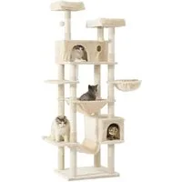 MSMASK Kratzbaum groß XXL, katzenbaum mit 2 Höhlen, 2 Plattformen und Hängematte, katzenbaum mit Mehreren Ebenen, katzenkratzbaum deckenhoch 193cm