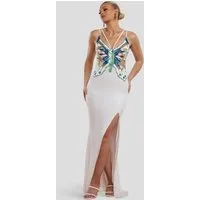 Goddiva Maxikleid Sequin Butterfly Front Split Maxi Dress langes Kleid