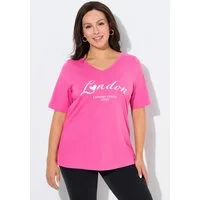 Ulla Popken T-Shirt T-Shirt City-Schriftzug Slim V-Ausschnitt Halbarm