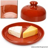 MamboCat Käseglocke 2tlg Käseglocke Ton mit Deckel Käsehaube mediterran Hartkäse Weichkäse