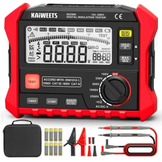 EU US Direct KAIWEETS KE2500 Insulation Resistance Tester 0.1MΩ-200GΩ 100V/250V/500V/1000V/2500V Megohmmeter With Backli