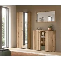 Home affaire Garderoben-Set TATIO, 3-tlg. Garderobenkombination, Breite: 191 cm, Rillenfräsung, (Set, 3-St., Set, best. aus: 1 Spiegel, 1 Garderobenschrank, 1 Schuhkommode), Garderobenkombination, Kombi, Flur-Möbel, Schrank, Spiegel, Kommode