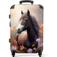 NoBoringSuitcases.com© Kinderkoffer mit leuchtende Räder - Pferd - Blumen - Natur - Lila - Tiere 67 cm - 7, 4 Rollen, Reisetasche mit rollen für 20kg, Koffer für Mädchen, Reisekoffer