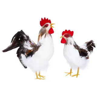 Federhahn und -huhn, 18 und 20 cm, 2 Stück