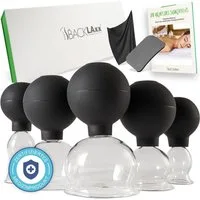 BACKLAxx® Vakuum-Massager Schröpfgläser Set aus Echtglas mit Silikon Saugball, 7-teiliges Set, inkl. 5x Glocken, 1x Faszienschaber, 1x Mikrofasertuch, vielseitig anwendbar gegen Verspannungen & als Face Cupping Set