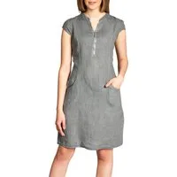 Caspar Sommerkleid SKL040 knielanges Damen Leinenkleid mit Reißverschluss Ausschnitt Luftig leicht, figurumspielende Form, mit seitlichem Jersey-Einsatz
