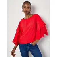 Apricot Blusenshirt Chiffonblusentop mit gerüschten Armen