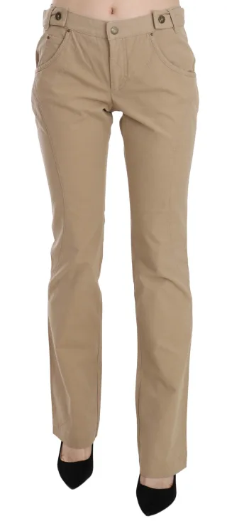 Just Cavalli Beige Baumwoll-Mid-Waist Gerade Hosen