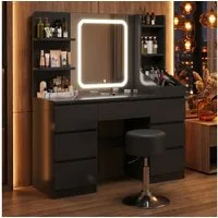 HOMALL Schminktisch Set aus Schminktisch und Hocker, mit LED-Beleuchtung (Maße: 110 x 40 x 139 cm, dimmbare Beleuchtung, inklusive Hocker und Schminktisch, mit 7 Schubladen und 8 offenen Fächern)