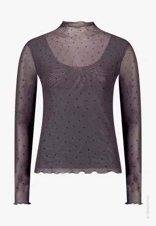 zero - Damen Mesh-Shirt mit Glitzersteinen Grey/Black - Gr. - 34