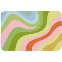 OnlyWow Badematte Linien - Pastelltöne - Wellenförmig, Höhe 10 mm, Polyester, Rechteckig, Badezimmerteppich, Badteppich, Rutschfest, Badvorleger, Waschbar