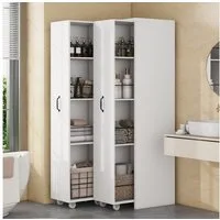 Celya Bücherregal Erweiterbares Bücherregal mit Rollen, 4 Ebenen, MDF, Küche oder Wohnzimmer verwendet werden, weiß, Links und rechts austauschbar, 20 kg Tragkraft pro Ebene