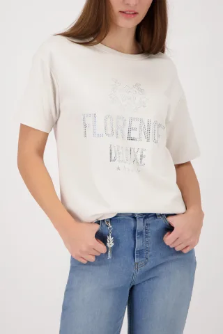 monari - T-Shirt mit Schmuckschrift champagne beige - Gr. - 36