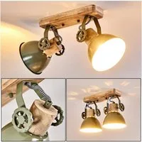 hofstein Deckenleuchte »Cotes« Deckenlampe aus Metall/Holz in Grün/Weiß/Braun, ohne Leuchtmittel, mit verstellbaren Strahlern, 2xE27, Spot im Retro/Vintage Design