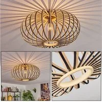 hofstein Deckenleuchte Deckenlampe aus Metall/Bambus in Schwarz/Natur, Leuchte im Boho-Style, ohne Leuchtmittel, skandinavisches Design, Schirm Ø 50 cm, mit Lichteffekt, 1 x E27