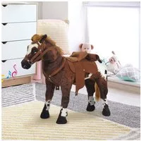 HOMCOM Stehtier Reitpferd mit Pferd Sound, Braun+Weiß 85 x 28 x 60 cm