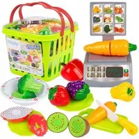 kinderplay Kaufladen Kinder Einkaufskorb Set – Lernspielzeug mit Obst – Spielküche – 15 Tei (Set, Einkaufskorb mit 15 Teilen)
