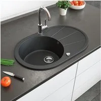 Bergstroem Granitspüle, Schwarz, 78 x 50 cm Rund mit Trockenplatz, Oval, 78/50 cm, beidseitig montierbar, (1 St)