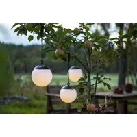 technik@all Gartenleuchte 3er Set LED Solar-Hängeleuchtkugel Ø 10cm, mit Metallkette inkl. Clip
