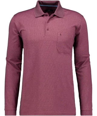 RAGMAN - Softknit-Poloshirt Fishnet, Langarm Weinrot - Gr. - 3XL