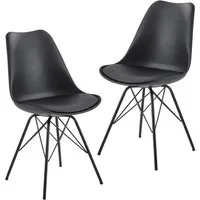 FINEBUY Esszimmerstuhl FB23289, Küchenstuhl 2er Set Schwarz Polsterstuhl Skandinavisches Design, Schalenstuhl mit Kunstleder-Bezug, Stuhl Gepolstert