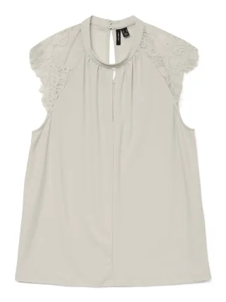 VERO MODA - VMMILLA SL LACE TEE NOOS Pumice Stone - Gr. - XL