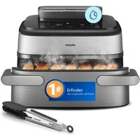 Philips Heißluftfritteuse NA565/02 Steam Airfryer 5000 Series Megabasket, 9,5L Kapazität, 2750 W, mit Dampfgarfunktion u. RapidAir Plus Technologie, inkl. Servierzange