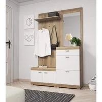 MOEBLO Kompaktgarderobe MIRELLA (Regal Möbel Diele & Flur Kleiderschrank, Schuhschrank, mit Spiegel, Garderobe Flurgarderobe Schrank Kompaktgarderobe Dielenschrank)