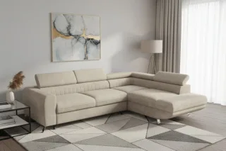 Ecksofa mit Schlaffunktion MARIOS Sofa Stoff Dunbar Beige Ottomane Rechts