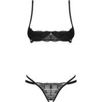 Obsessive Set: Bügel-BH Nutris Dessous Set: offener BH und String - schwarz (2-tlg) mit offenen Cups und Schritt
