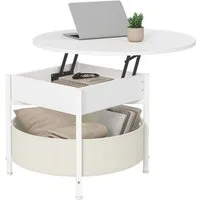 MSMASK Couchtisch Wohnzimmertisch mit Korb aus Stoff, höhenverstellbar (1-St), Rundes Lift-Top-Couchtisch, Beistelltisch, Kaffeetisch, 70x70x50 cm
