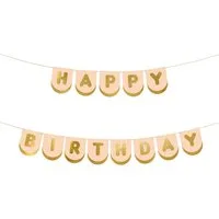 partydeco Girlande, Happy Birthday Girlande 13x150cm Banner Rosa / Gold