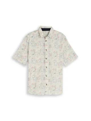 Tom Tailor - Comfort Fit Kurzarmhemd mit Muster beige/blau - Gr. - XL