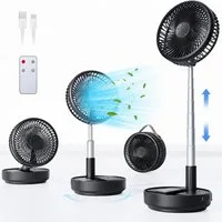 MOPUEA Akku-Standventilator Akku-Standventilator Faltbar Höhenverstellbar Fernbedienung Tragbar, 10400 mAh Akku leise faltbar 90° Schwenkung 8 Std Timer