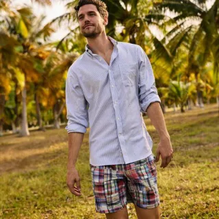 CLASSIC FIT. Buttondown-Kragen. Gemustertes Oxfordhemd, Herren,  Blau, Baumwolle, by Lands' End