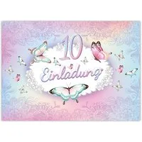LIMONIA Einladungskarten Schmetterling Einladungen zum Kindergeburtstag Blumen Mädchen, Einladungskarten zum 10. Geburtstag