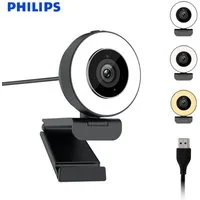 Philips SPL6408BT Webcam mit Ringlicht,2K/USB/30FPS/4MP/Autofokus/Plug & Play Webcam (2K, USB, Autofokus / 3 Beleuchtungsmodi/360° Panorama Drehung)