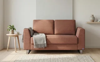 BRUNO Schlafsofa 120cm in Hazelnut Rot Braun | Klassik | stabiles Massivholz & Boxspringkomfort