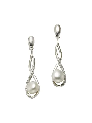 Zeeme Pearls Ohrringe Silber 925 rhodiniert mit weißen Perlen 7mm und Zirkonia-Steinen