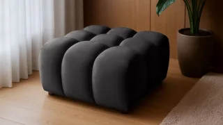 Polsterhocker Designerhocker FLOW in Stoff Bluvel Schwarz