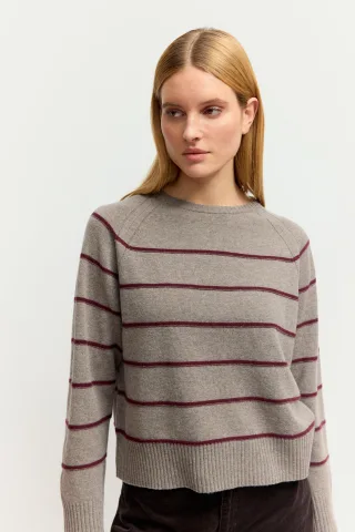 THE FASHION PEOPLE - Merino Pullover striped light wood stripe - Gr. - XXL