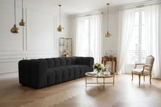 Sofa Designersofa SOLVIE 4-Sitzer in Stoff Tiffani Schwarz