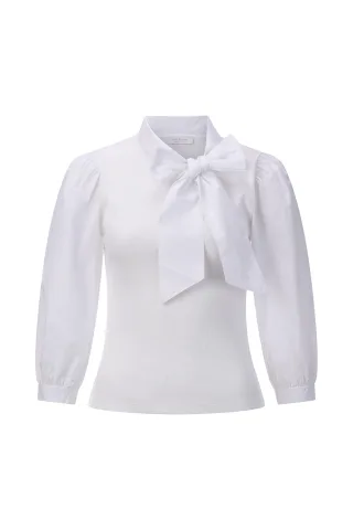 Rich & Royal - Mat Mix Blouse with Bow white - Gr. - XS